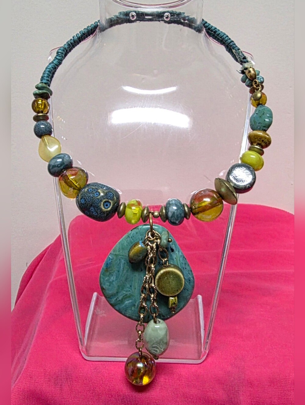 Bohemian Beaded Teardrop Memory Pendant Choker